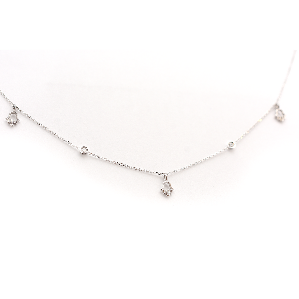 14k Mini Diamond Hamsa Station Necklace