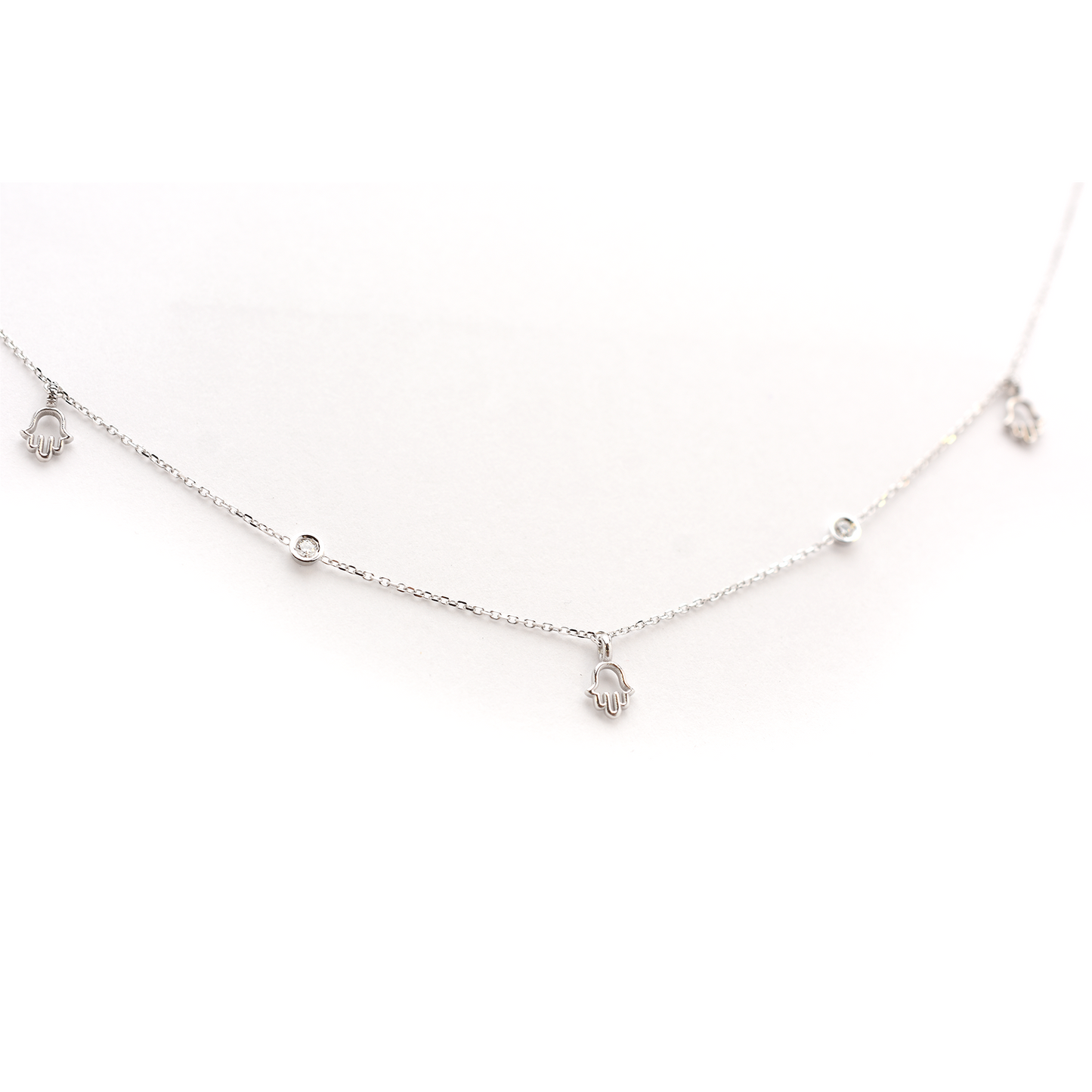 14k Mini Diamond Hamsa Station Necklace