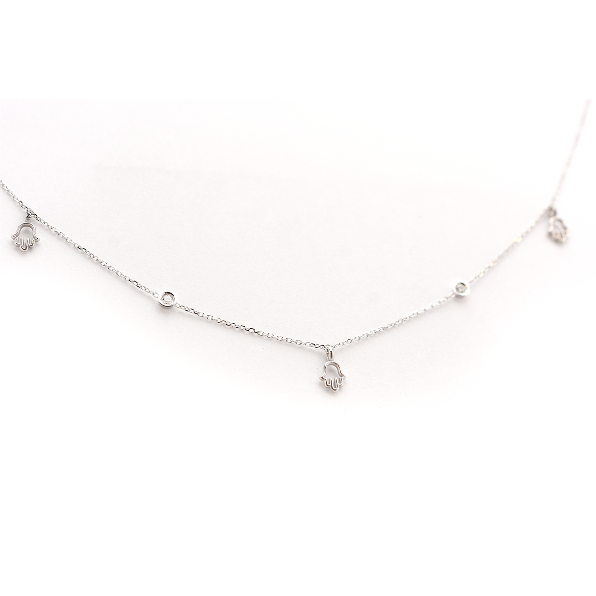 14k Mini Diamond Hamsa Station Necklace