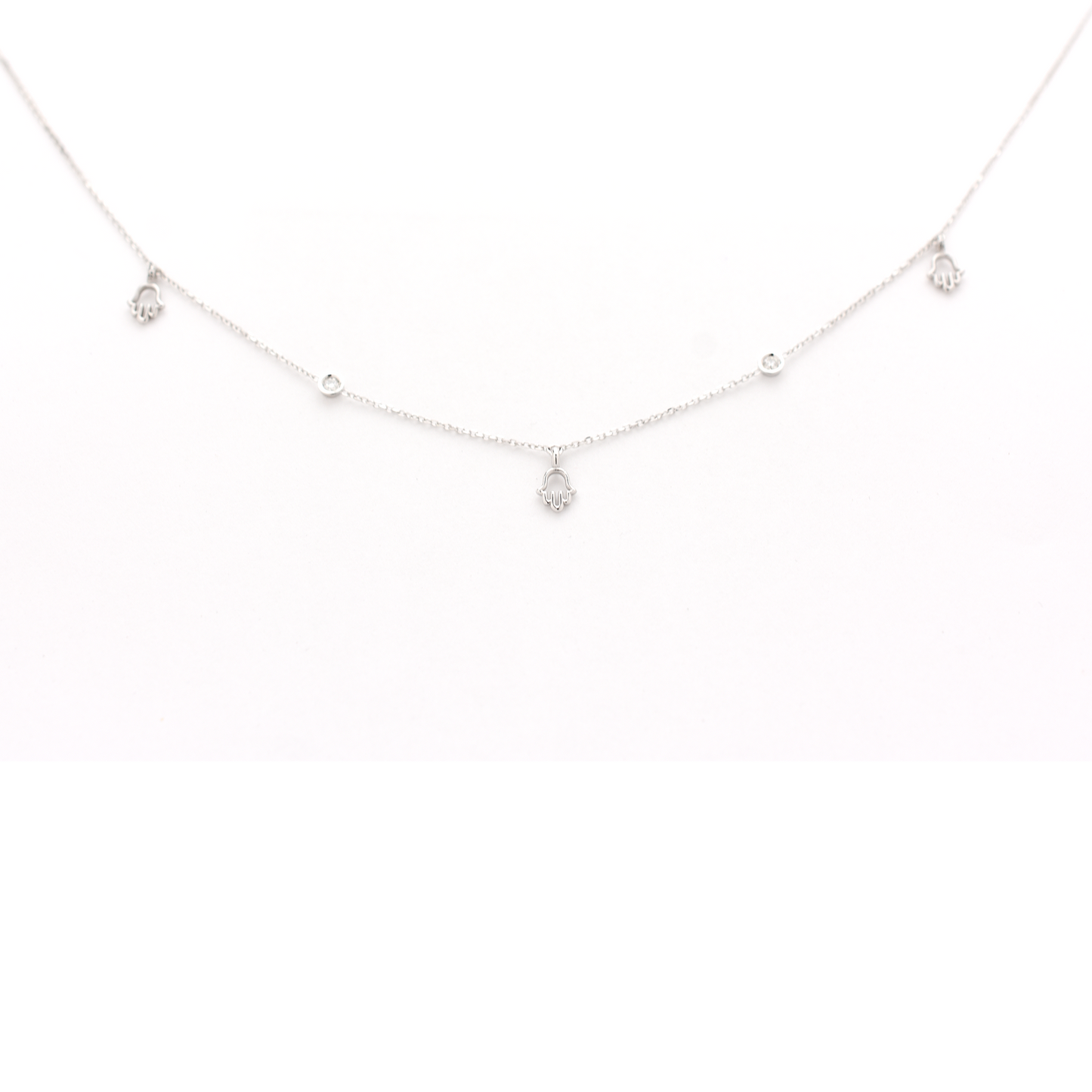 14k Mini Diamond Hamsa Station Necklace