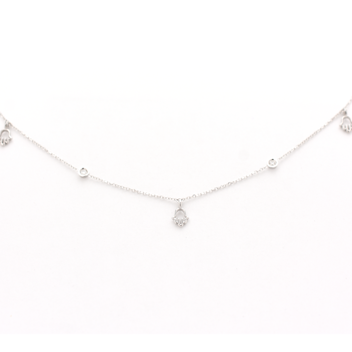 14k Mini Diamond Hamsa Station Necklace