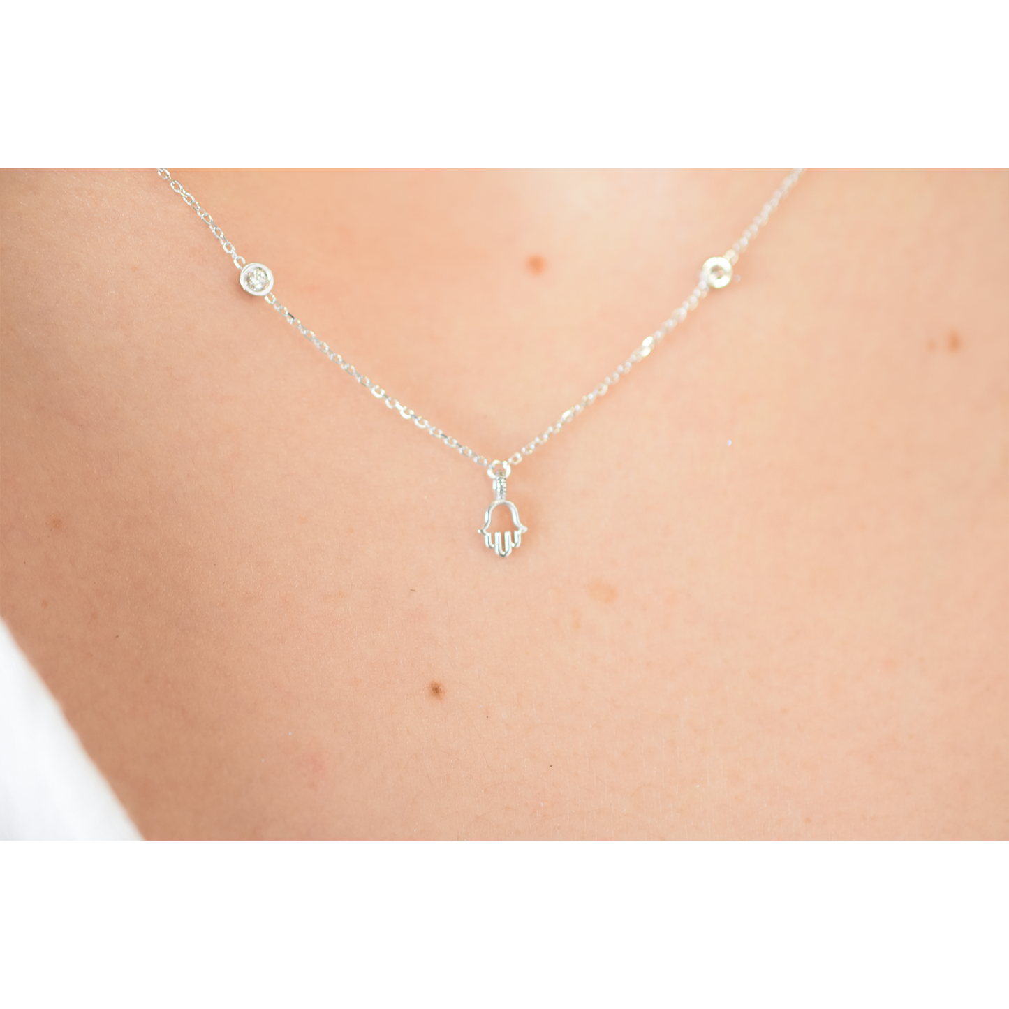 14k Mini Diamond Hamsa Station Necklace