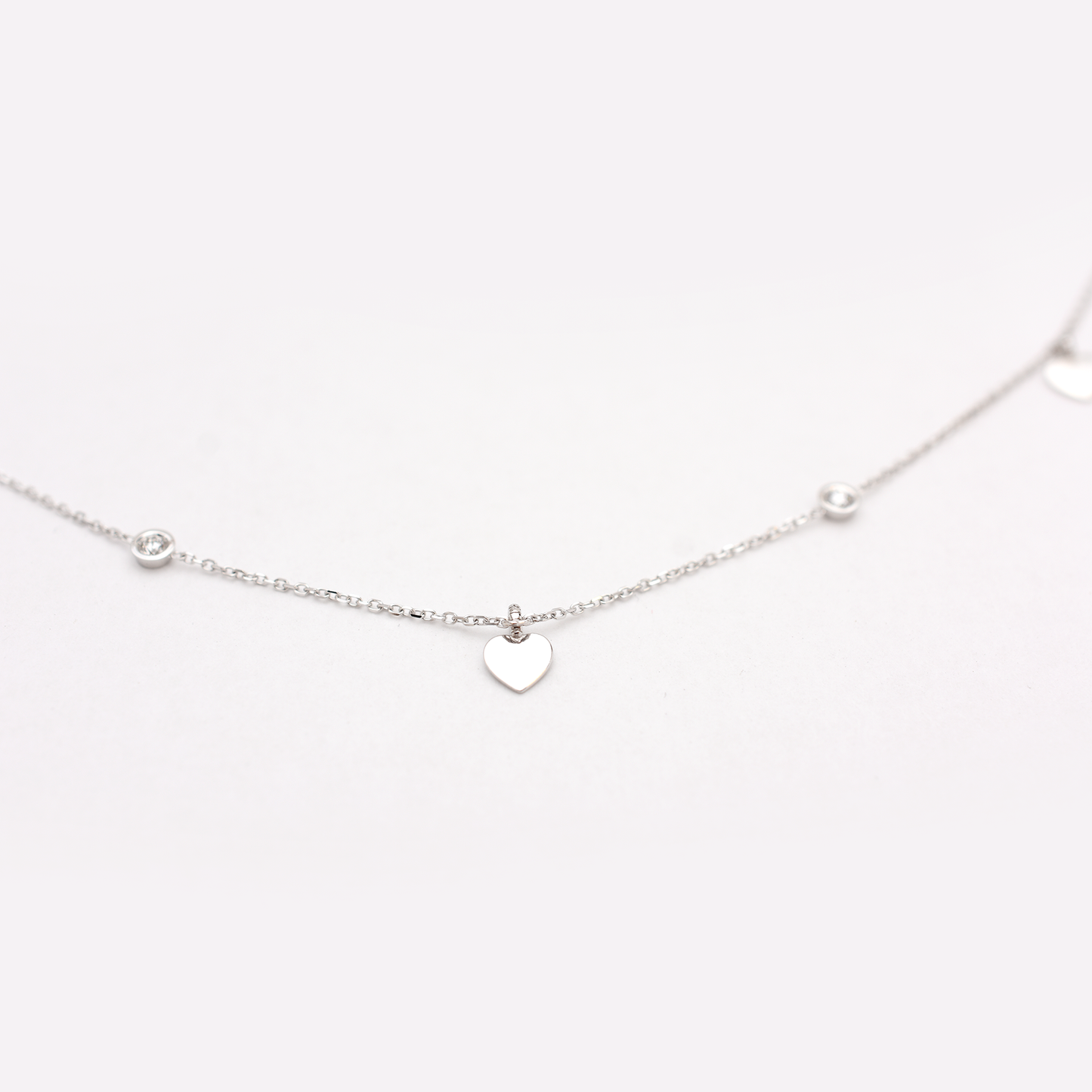 14k Mini Diamond Heart Station Necklace