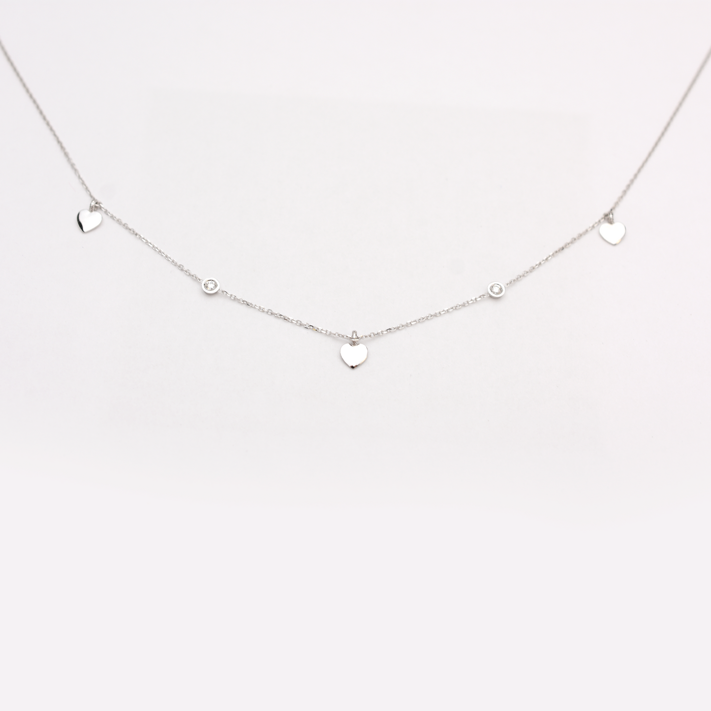 14k Mini Diamond Heart Station Necklace