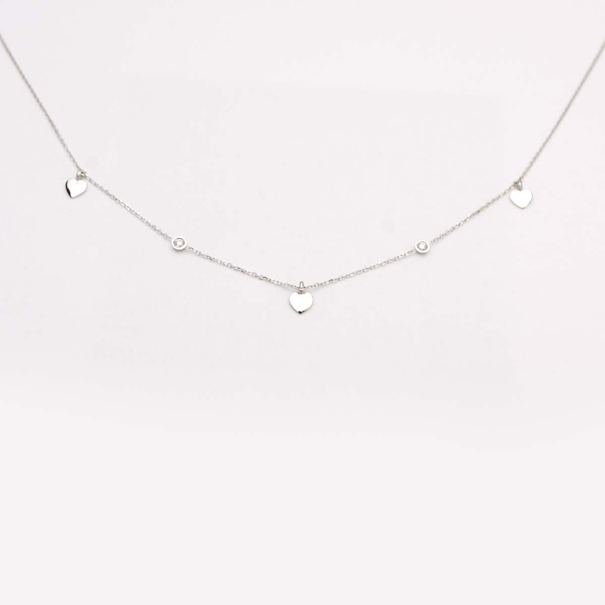 14k Mini Diamond Heart Station Necklace