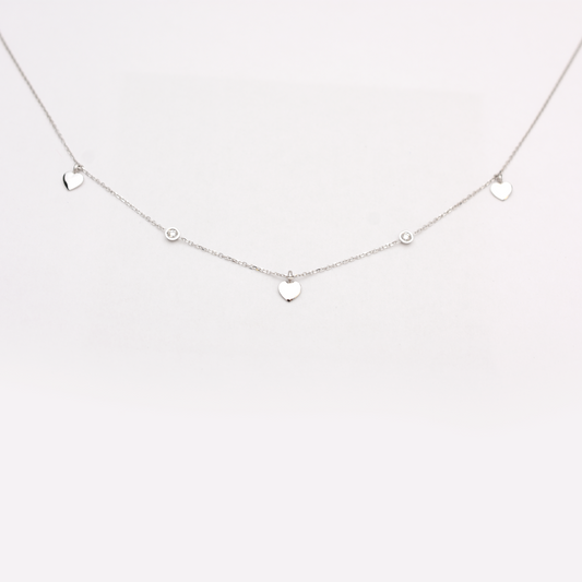 14k Mini Diamond Heart Station Necklace