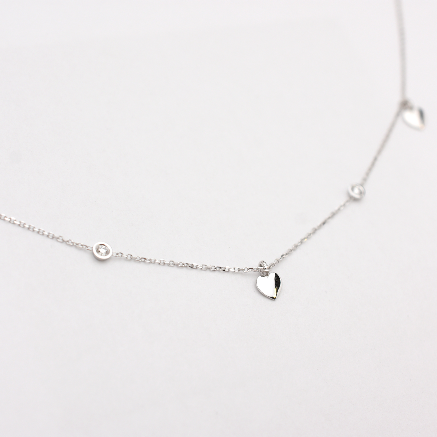 14k Mini Diamond Heart Station Necklace