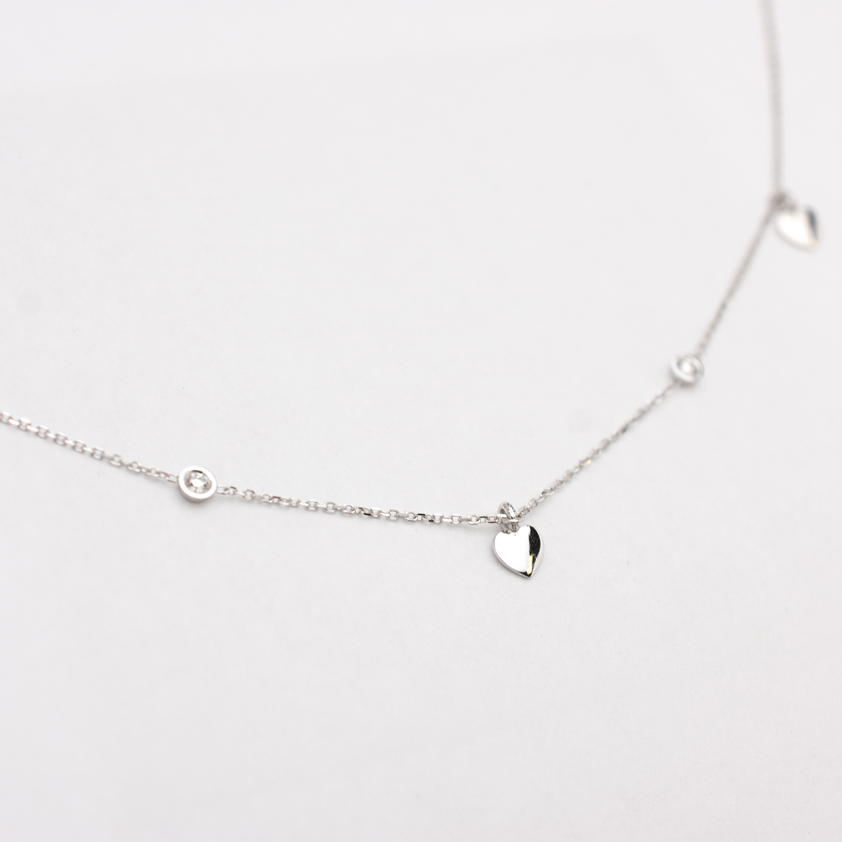 14k Mini Diamond Heart Station Necklace