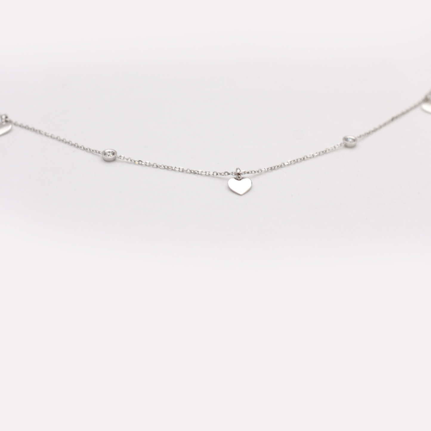 14k Mini Diamond Heart Station Necklace