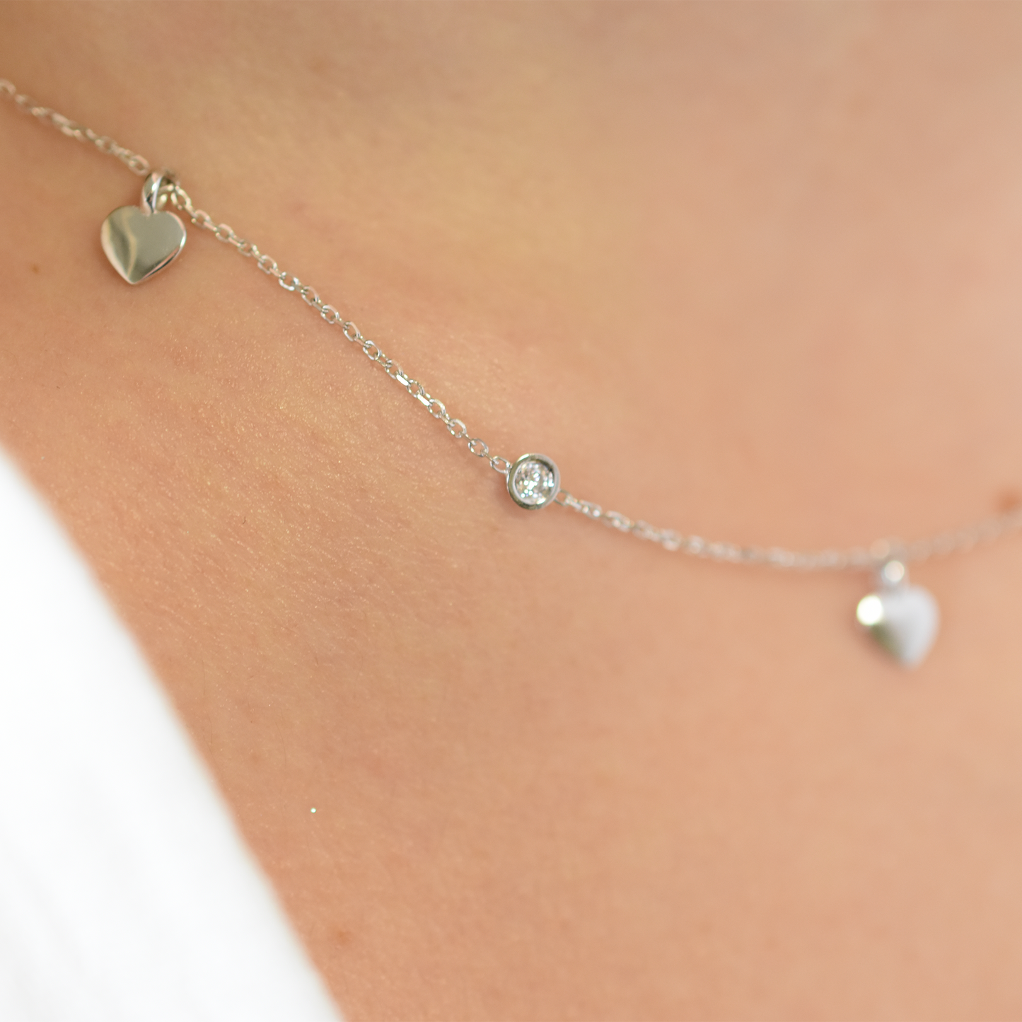 14k Mini Diamond Heart Station Necklace