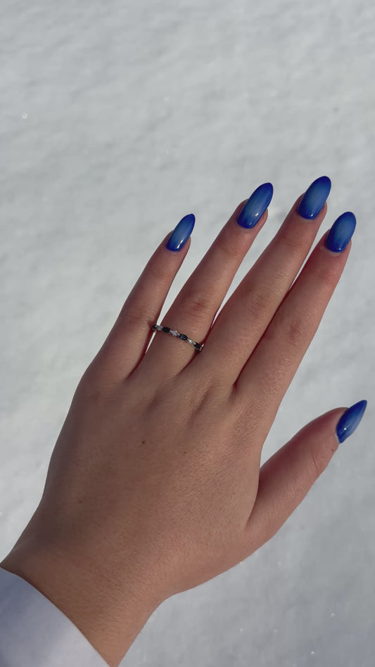 14k White Gold Natural Sapphire & Diamond Ring | Marquise & Round Band