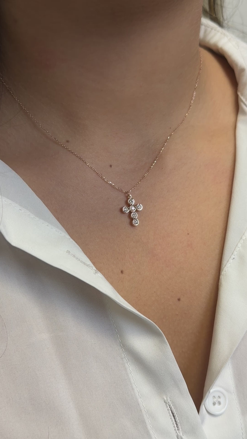 14k Gold Diamond Bezel Cross Necklace 0.30 ct