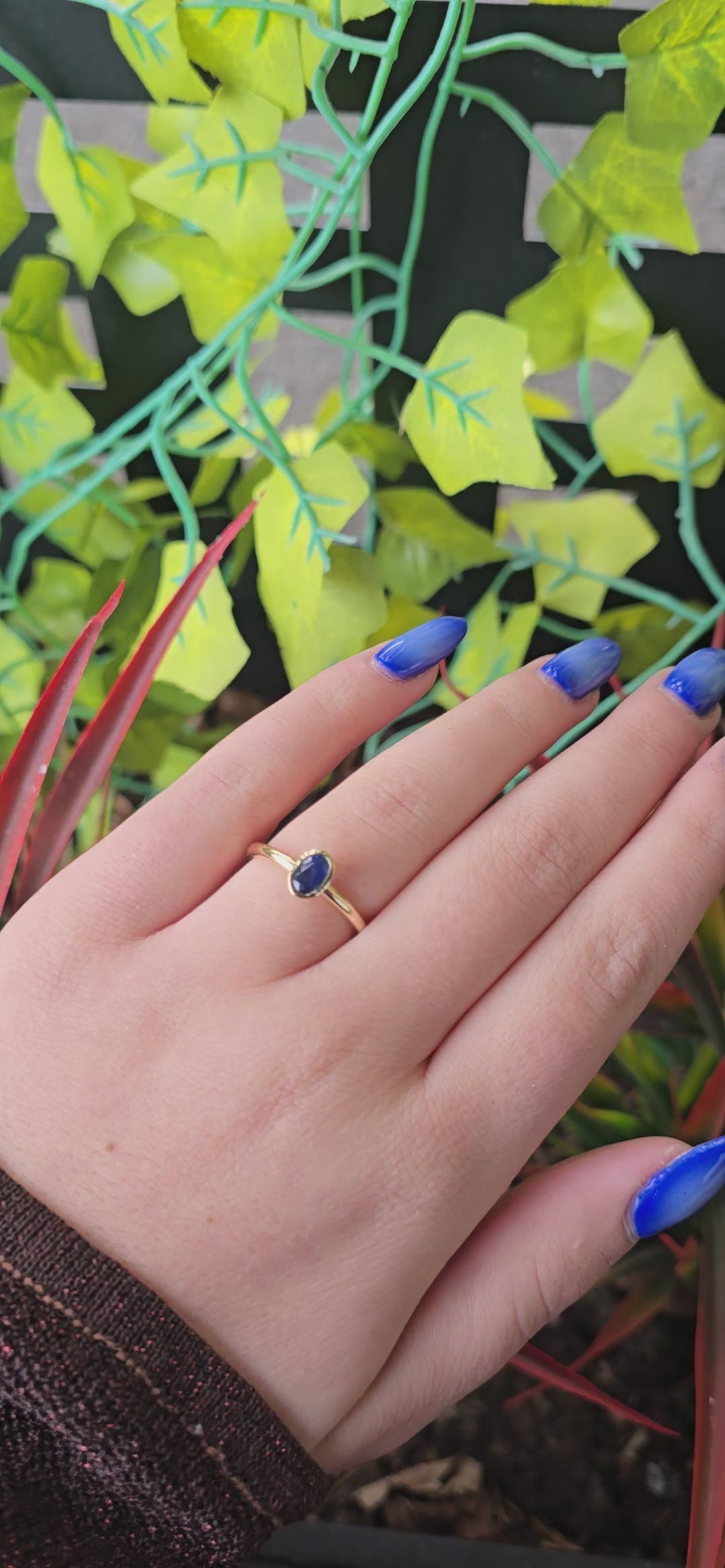 Blue Sapphire Solitaire Ring in 14k Gold • Bezel Set Oval Sapphire Engagement Ring