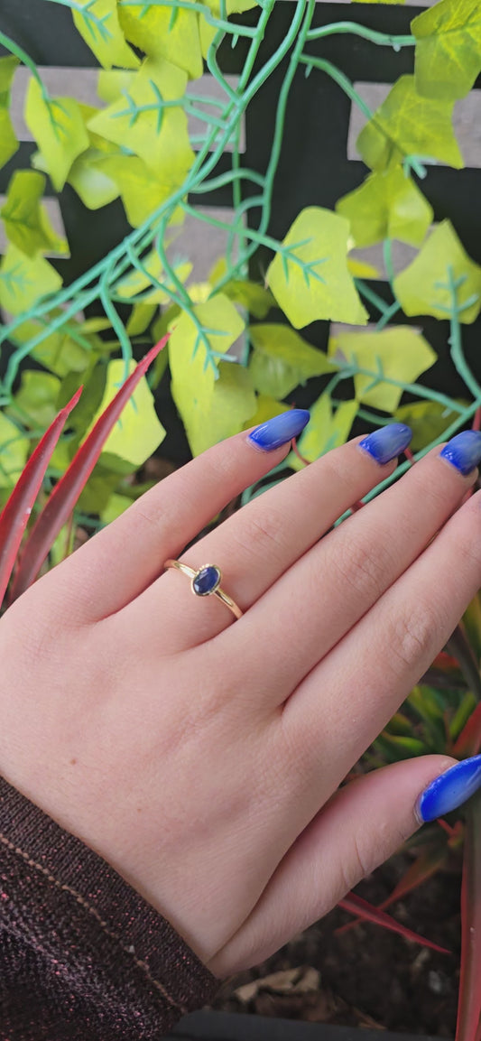 Blue Sapphire Solitaire Ring in 14k Gold • Bezel Set Oval Sapphire Engagement Ring