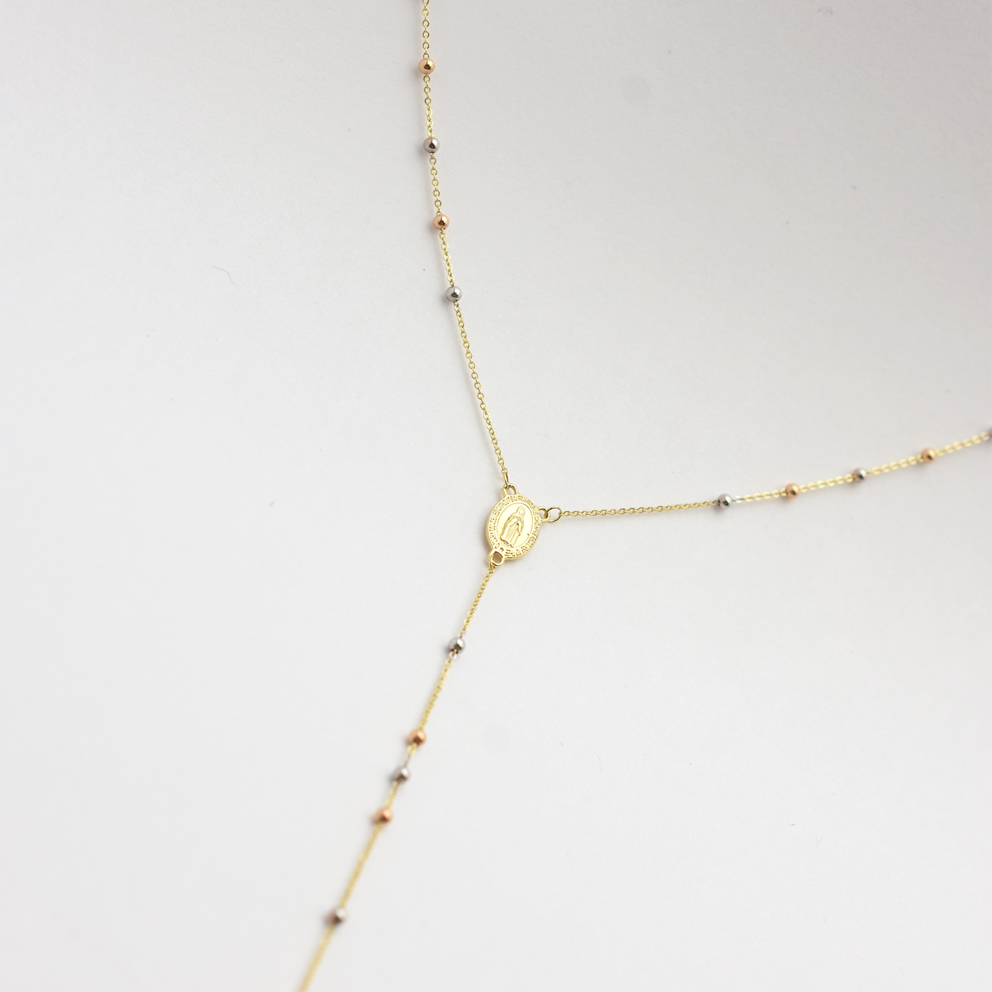 14k Tri-Tone Rosary Bead Necklace
