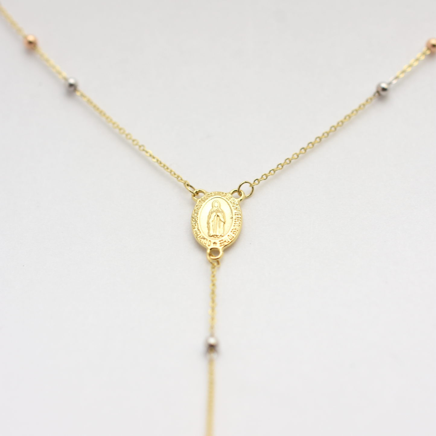 14k Tri-Tone Rosary Bead Necklace