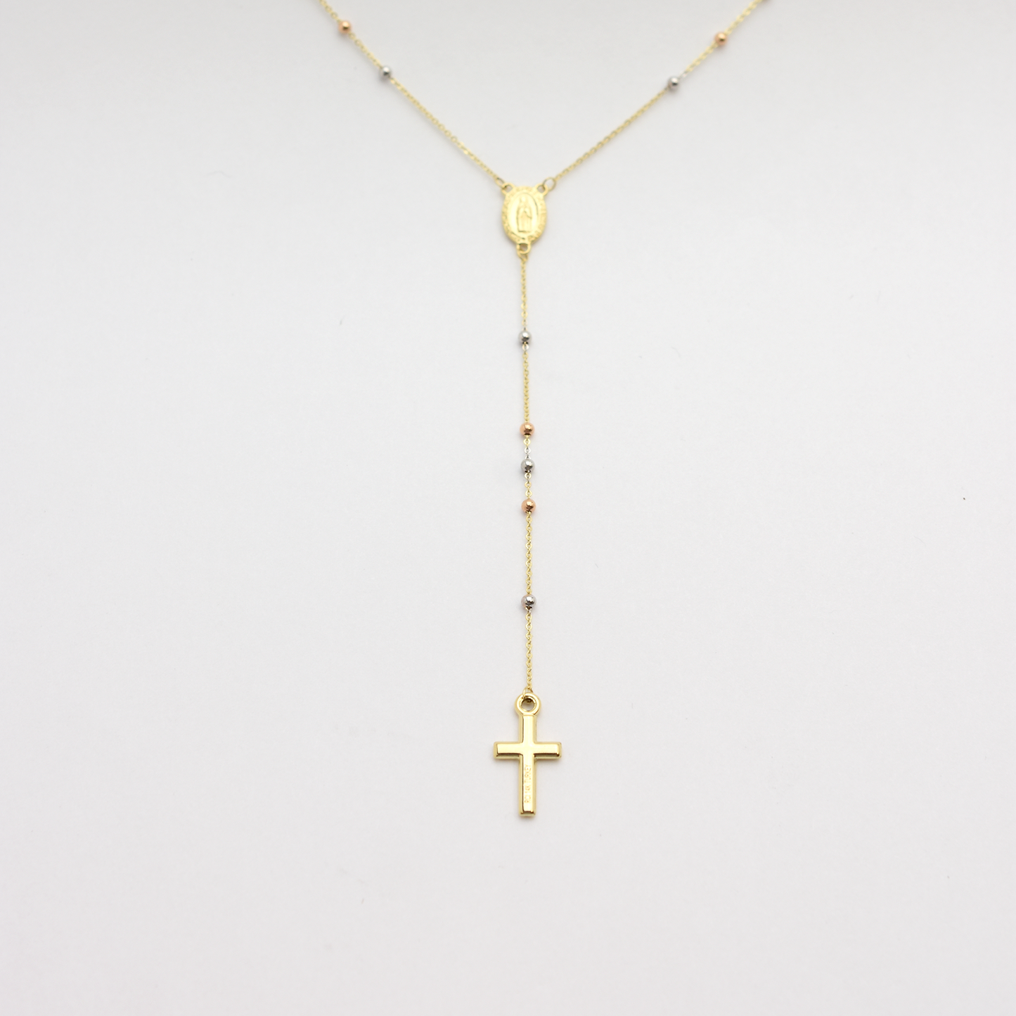14k Tri-Tone Rosary Bead Necklace