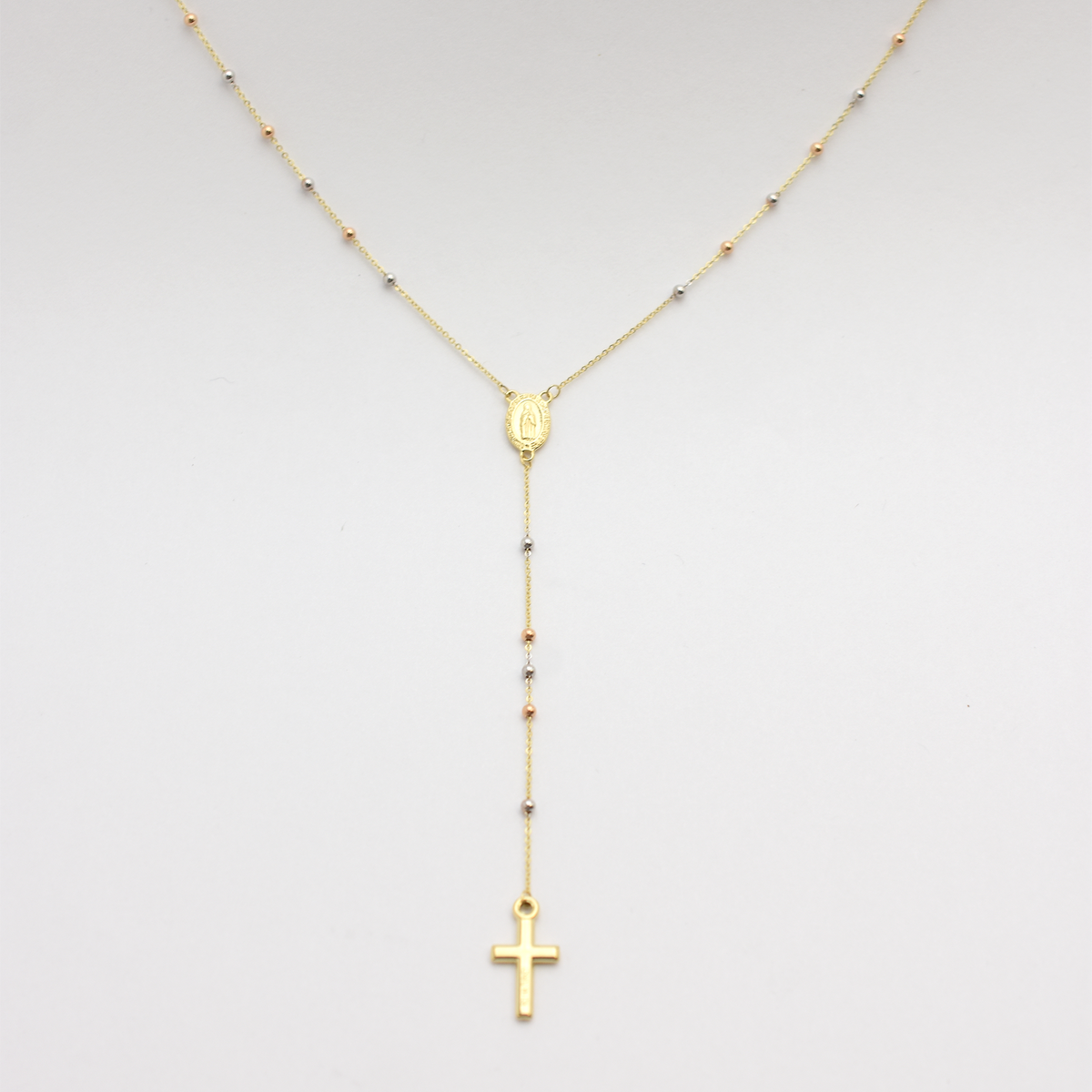 14k Tri-Tone Rosary Bead Necklace