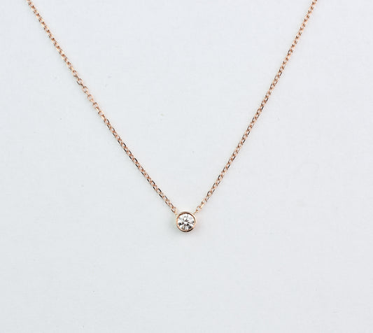 14K Gold Diamond Bezel Necklace 0.15ct
