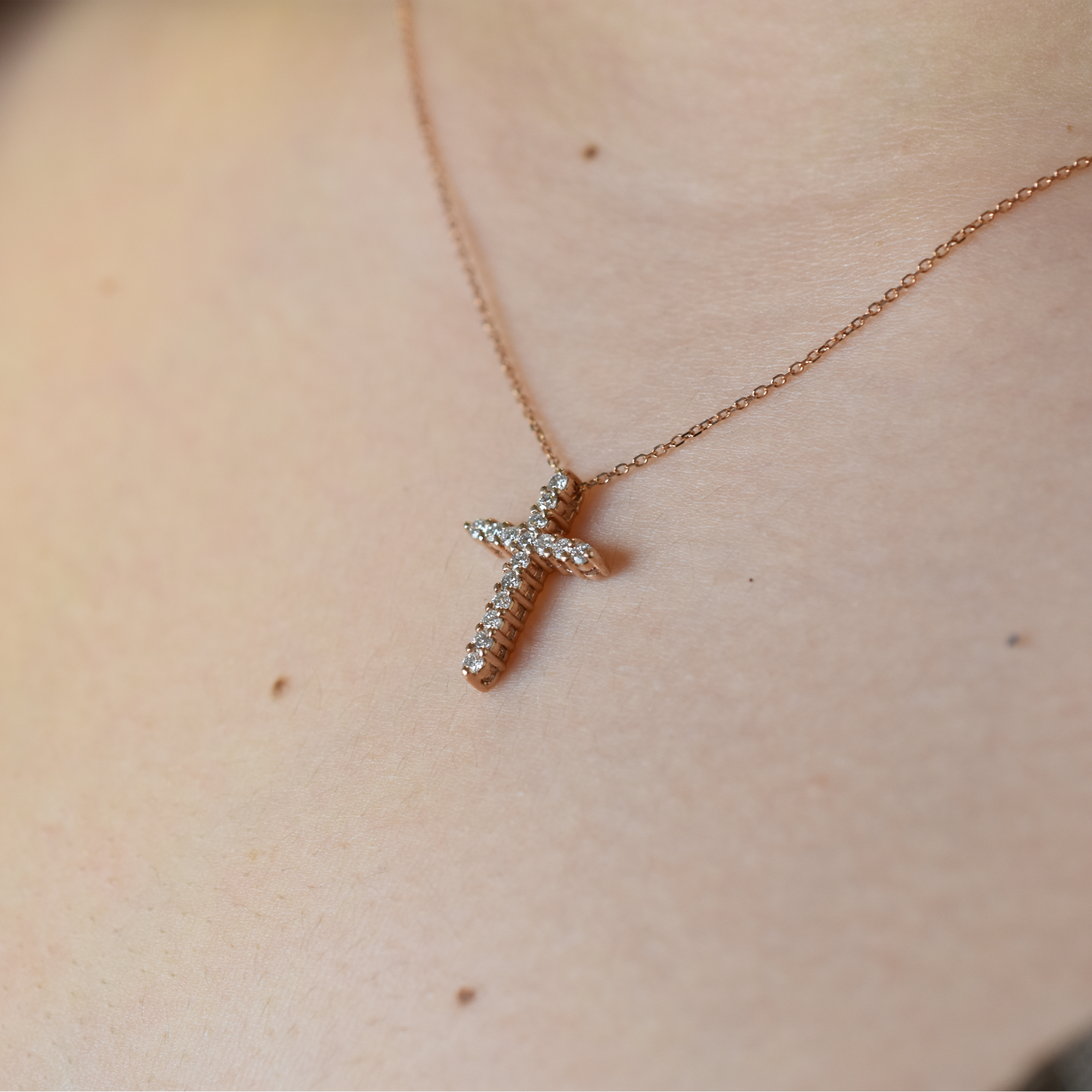 14K 0.35 CT Diamond Cross Necklace