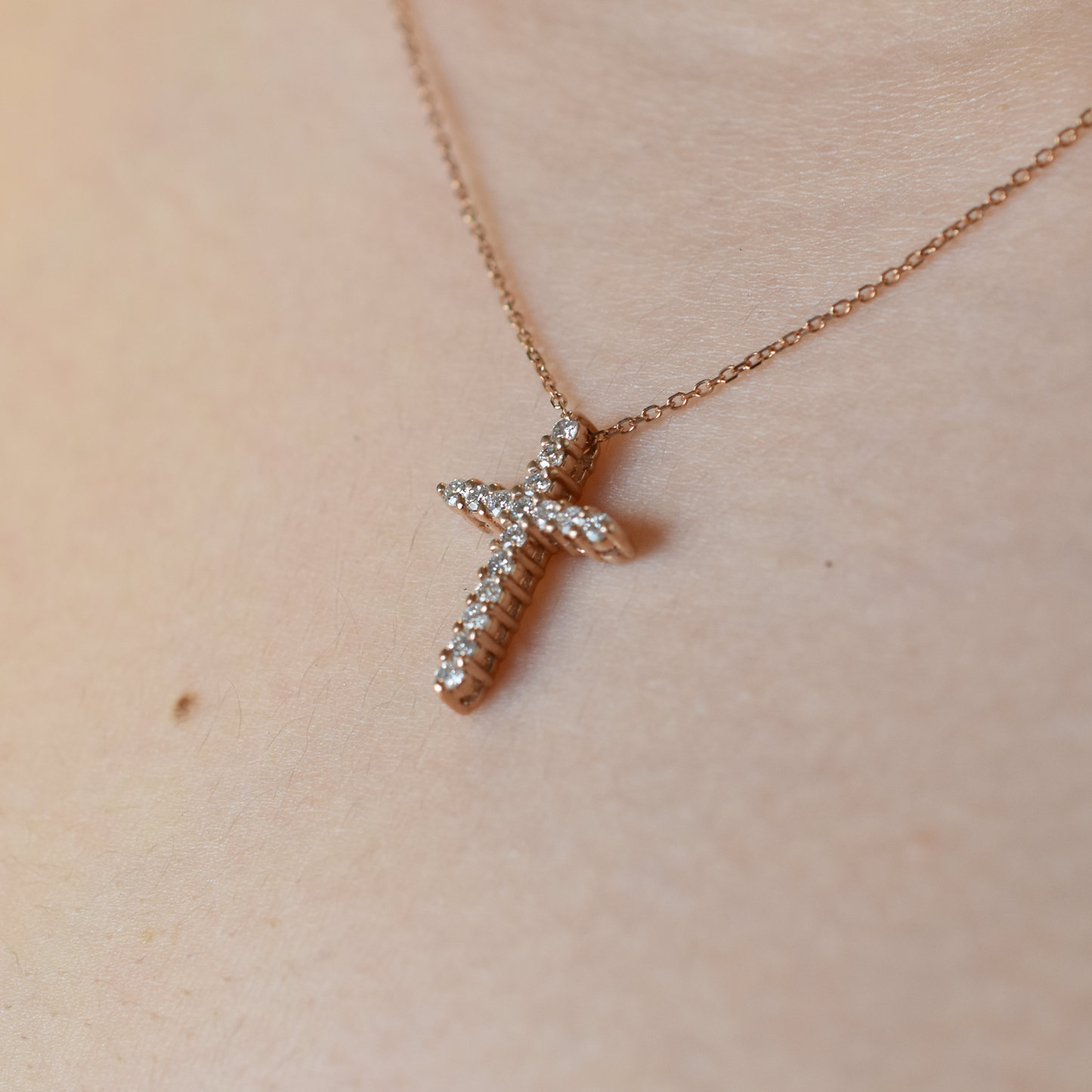 14K 0.35 CT Diamond Cross Necklace