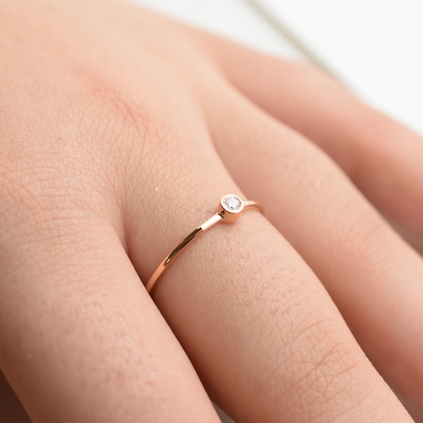 14K Diamond Bezel Ring