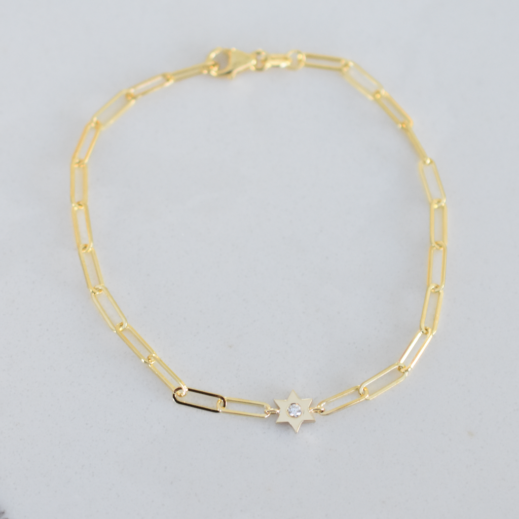 Diamond Star of David Bracelet in 14 k solid gold 