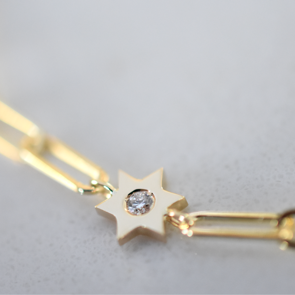Diamond Star of David Bracelet in 14 k solid gold 