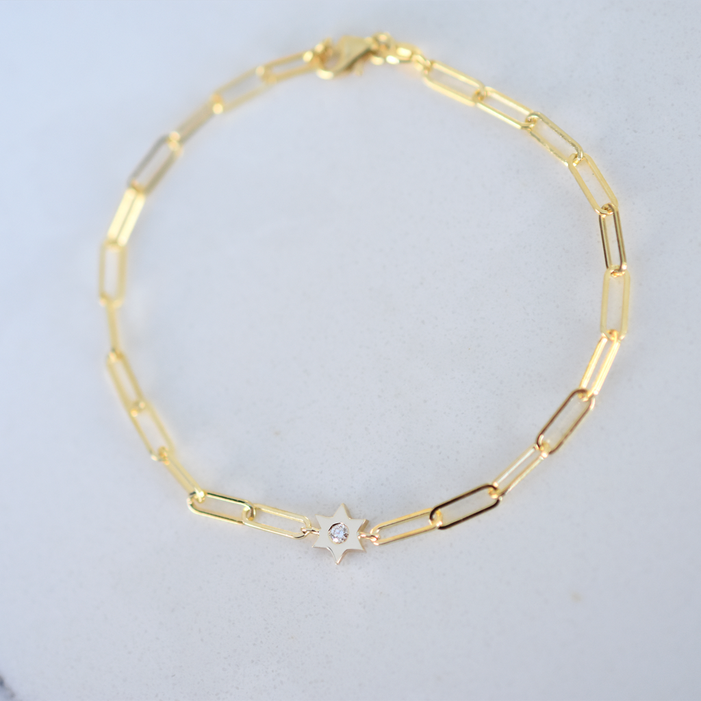 Diamond Star of David Bracelet in 14 k solid gold 
