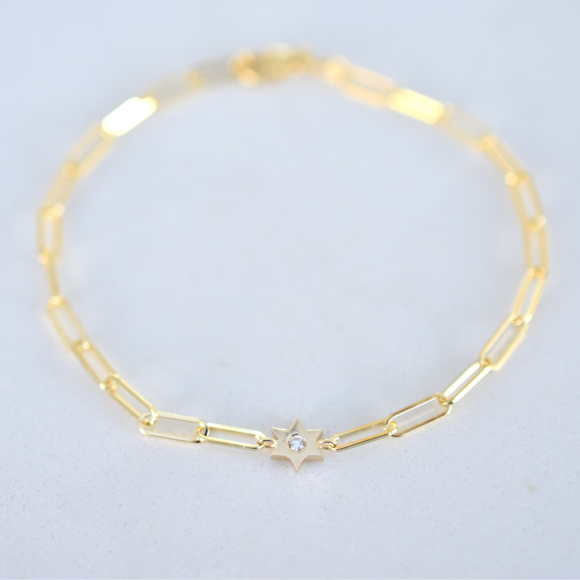 Diamond Star of David Bracelet in 14 k solid gold 