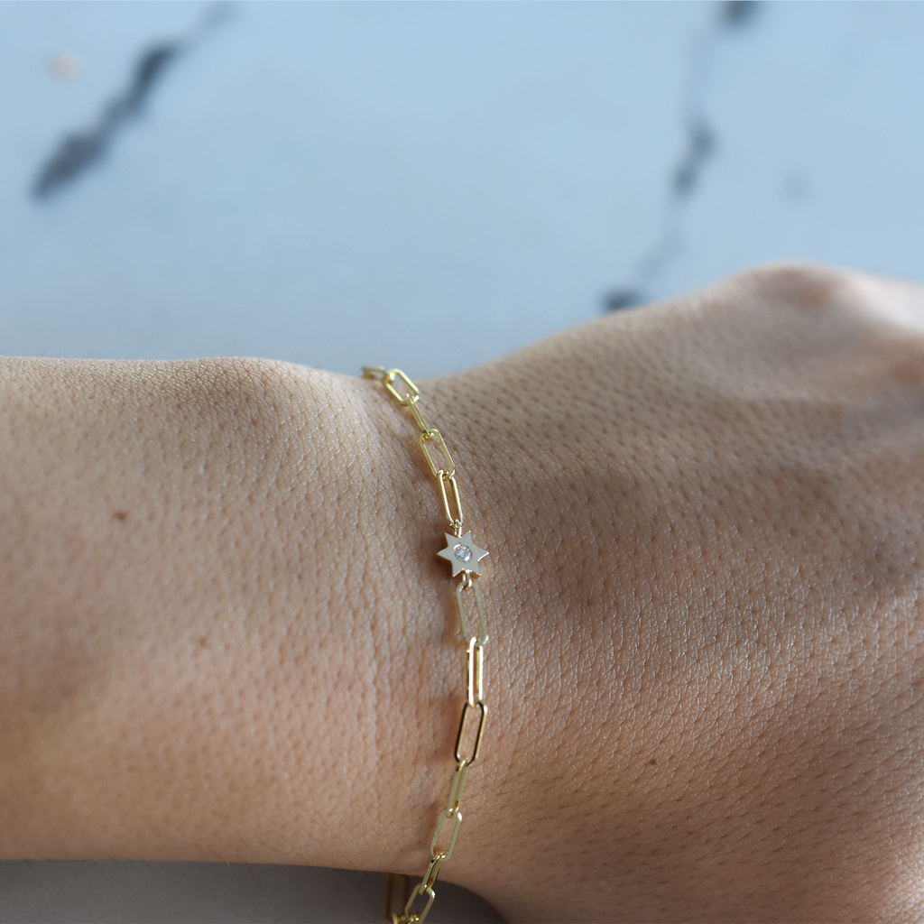 Diamond Star of David Bracelet in 14 k solid gold 