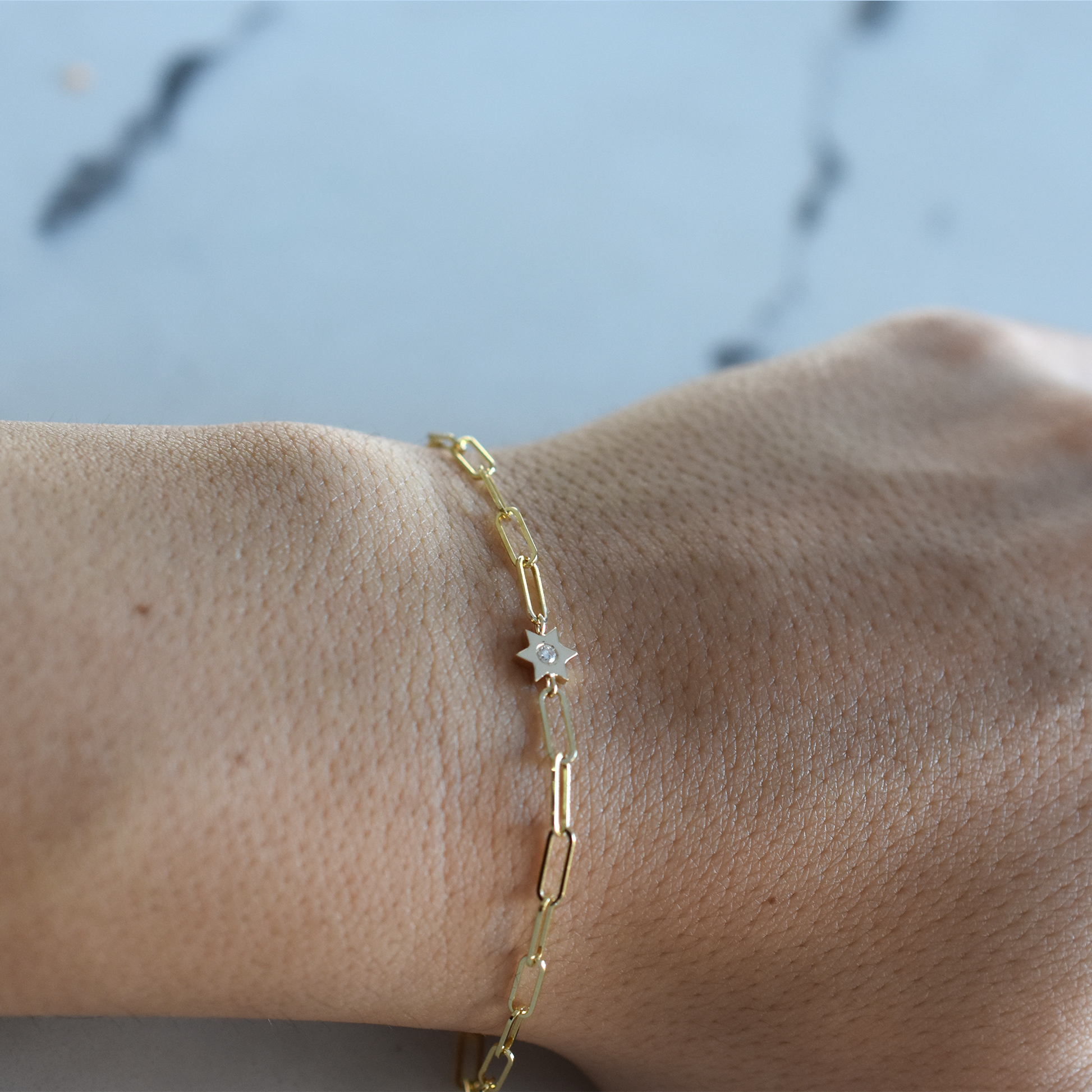 Diamond Star of David Bracelet in 14 k solid gold 