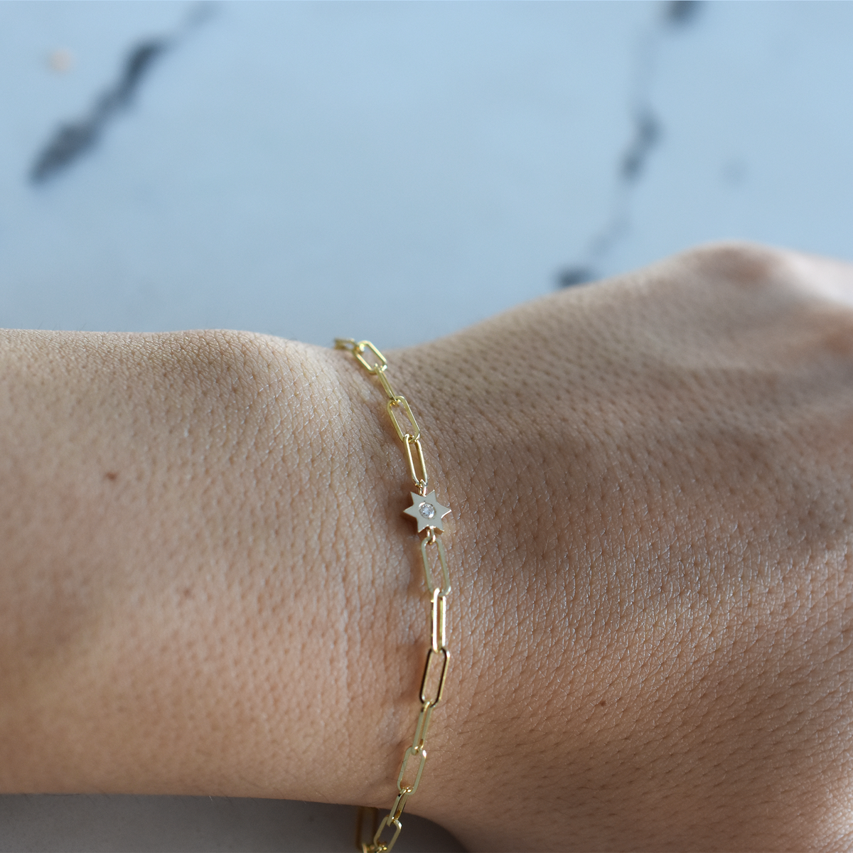 Diamond Star of David Bracelet in 14 k solid gold 