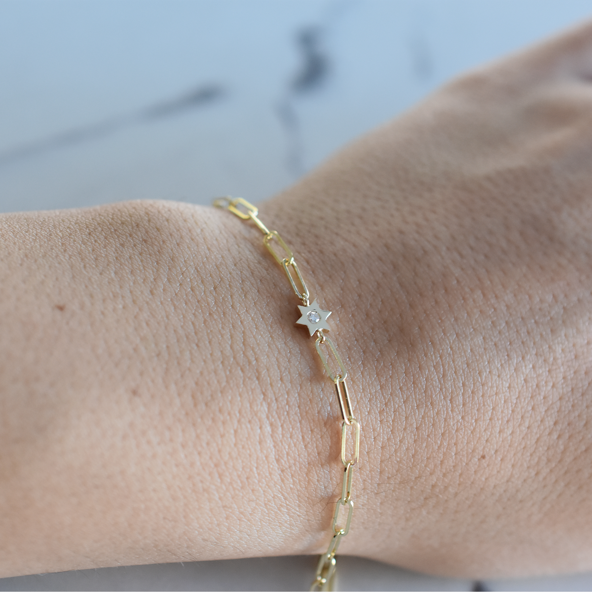 Diamond Star of David Bracelet in 14 k solid gold 