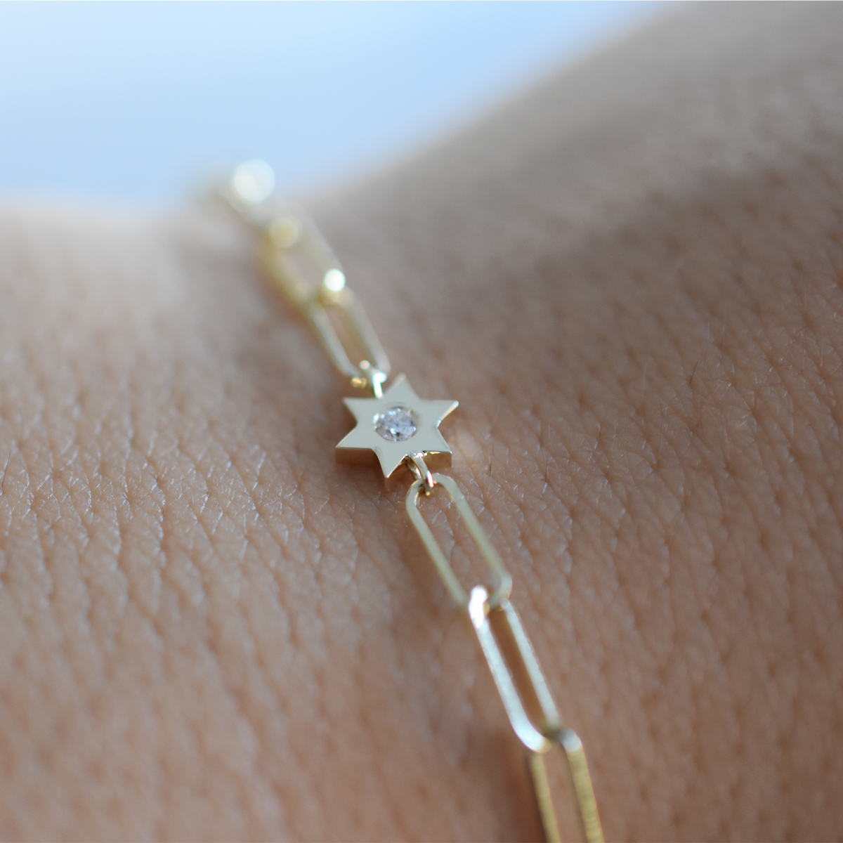 Diamond Star of David Bracelet in 14 k solid gold 