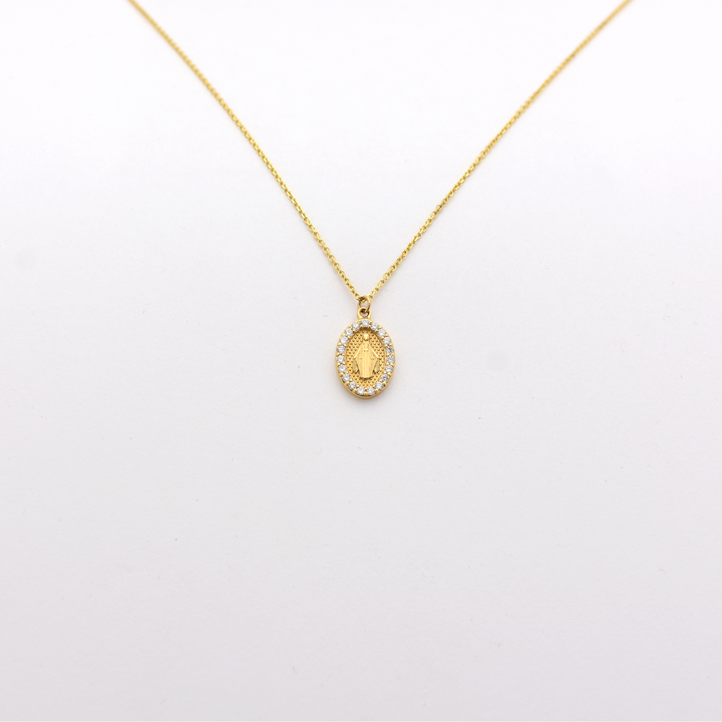 14k Diamond Virgin Mary Necklace