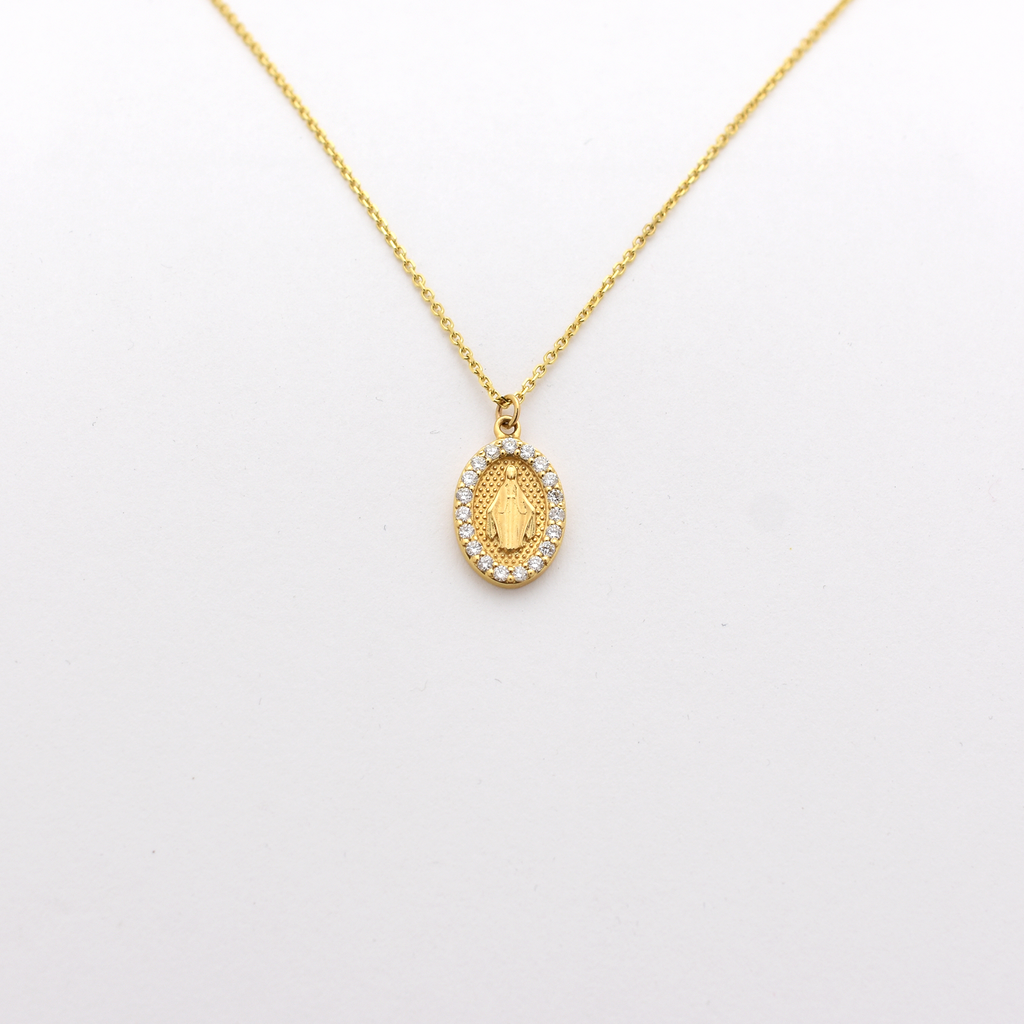 14k Diamond Virgin Mary Necklace