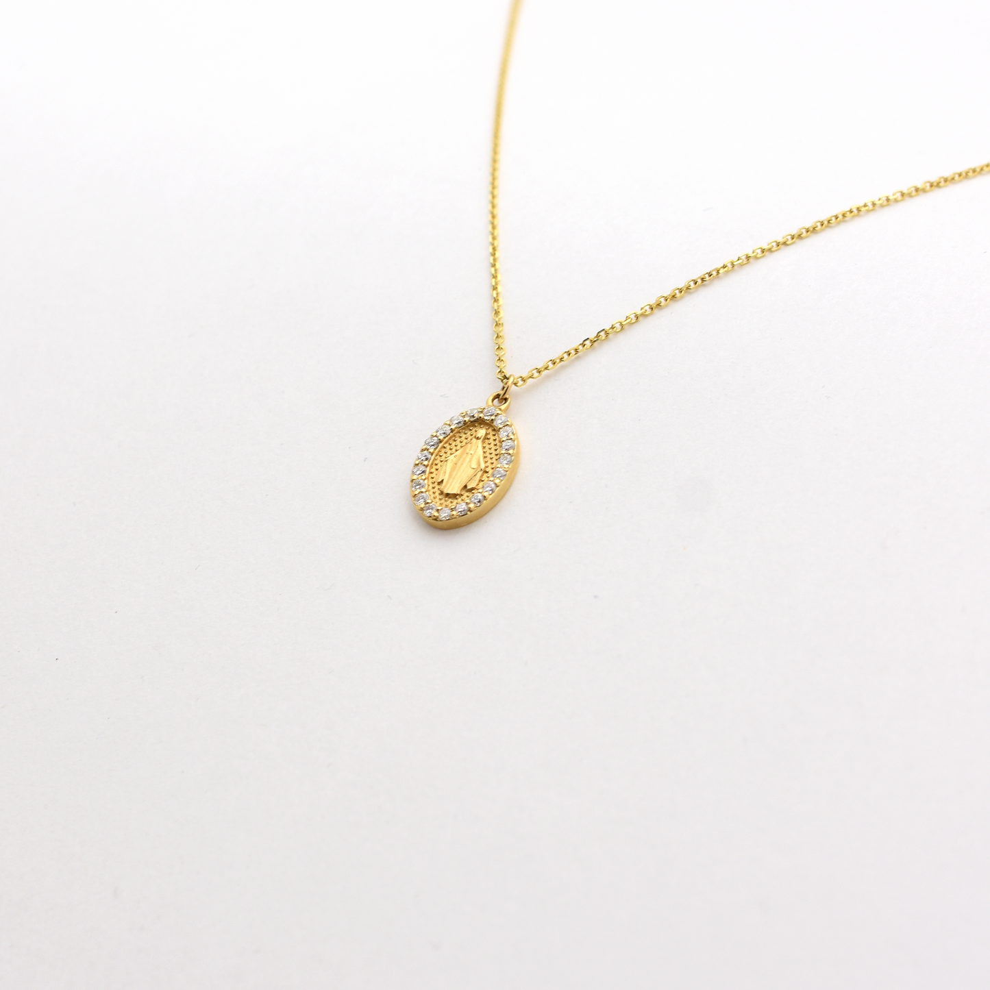 14k Diamond Virgin Mary Necklace