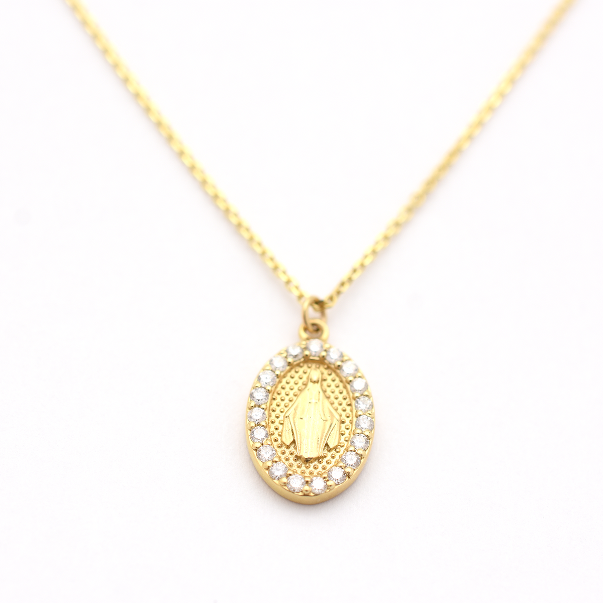 14k Diamond Virgin Mary Necklace