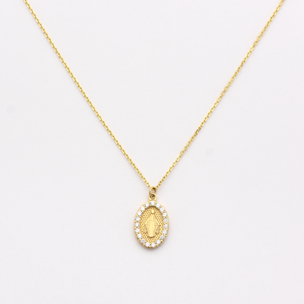14k Diamond Virgin Mary Necklace