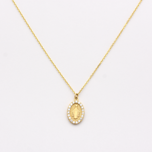 14k Diamond Virgin Mary Necklace