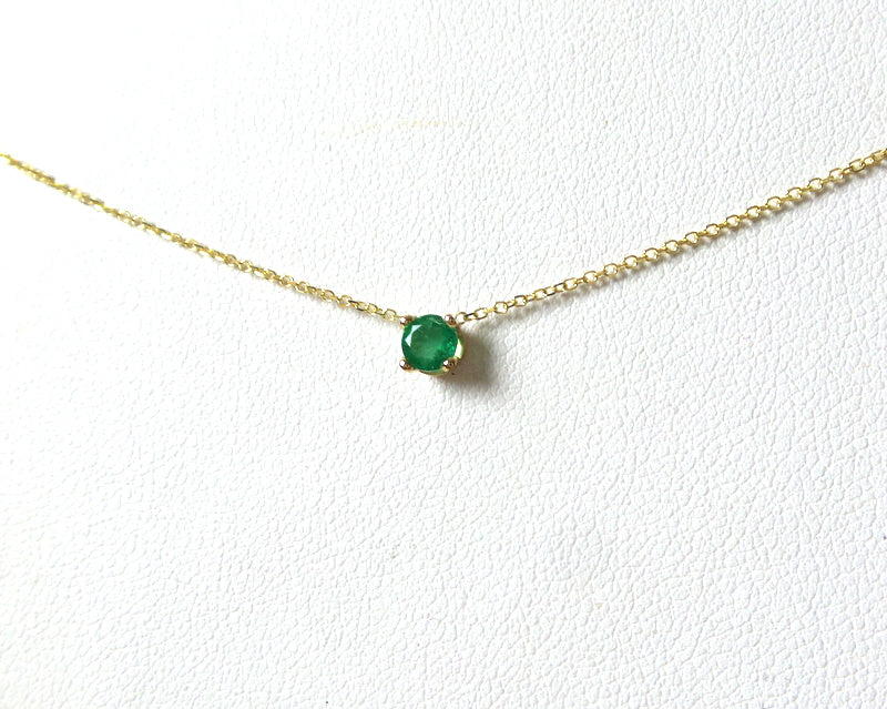 14k Gold Emerald Prong Necklace
