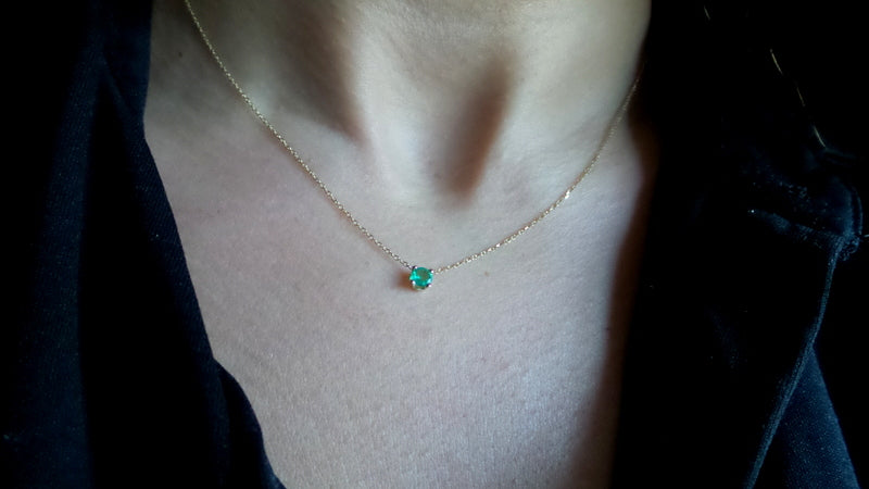 14k Gold Emerald Prong Necklace