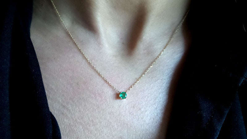 14k Gold Emerald Prong Necklace