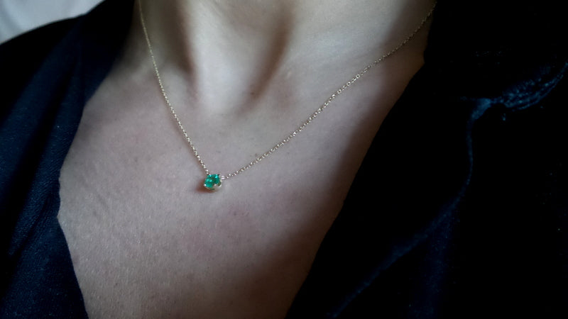 14k Gold Emerald Prong Necklace