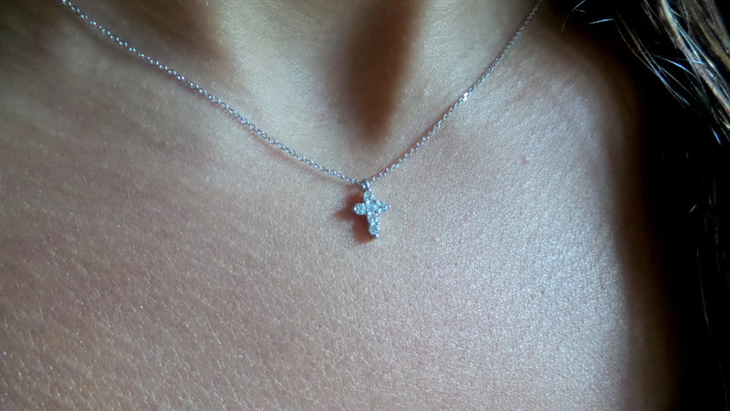 14k Gold Mini Diamond Cross Necklace 0.16 ct