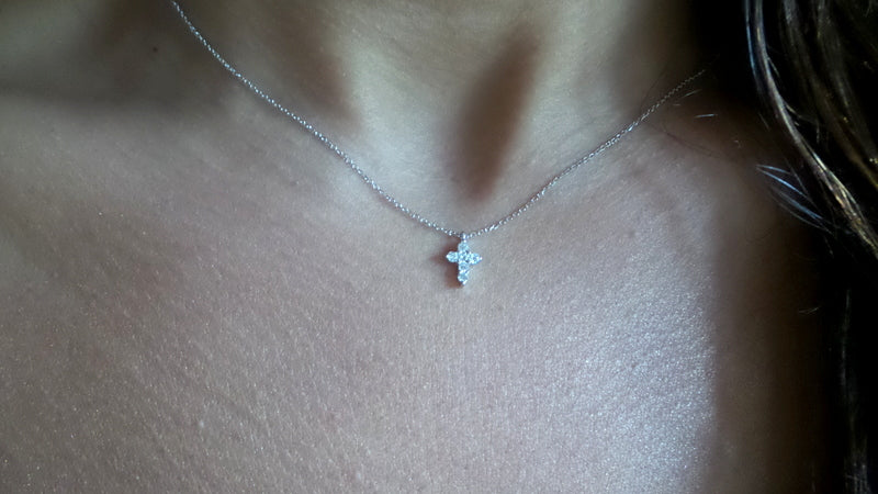 14k Gold Mini Diamond Cross Necklace 0.16 ct