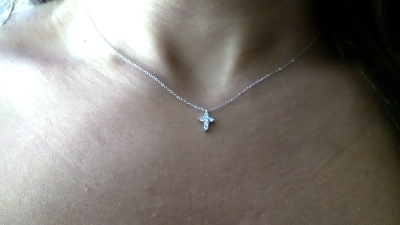 14k Gold Mini Diamond Cross Necklace 0.16 ct