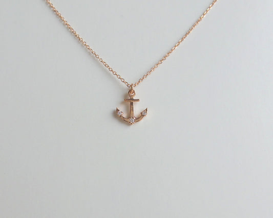 14K Rose Gold Anchor Necklace