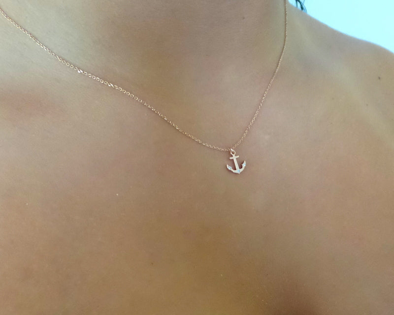 14K Rose Gold Anchor Necklace